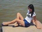 siempre sonriente, la bella Karina en la Laguna de Zapotlan en exclusiva para los visitantes de zapotlangrafico.com