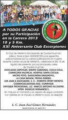 Club de Atletismo Escorpiones AGRADECE su participación en su XXI Aniversario