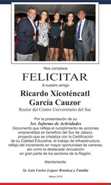 Aspecto del 3er. Informa de Actividades del Mtro Ricardo Xicoténcatl, Rector del CUSUR