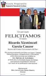 Aspecto del 3er. Informa de Actividades del Mtro Ricardo Xicoténcatl, Rector del CUSUR