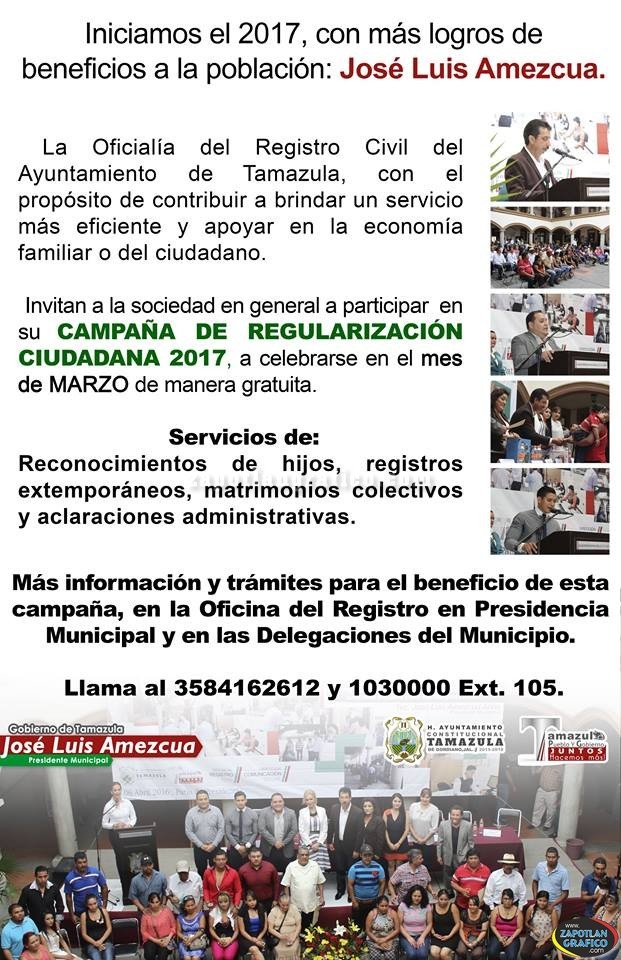 Campaña de Regularización Ciudadana 2017 en Tamazula de Gordiano, Jal.