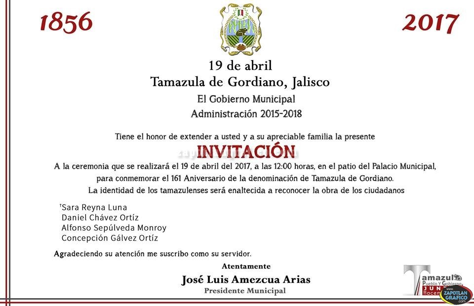 COORDIAL INVITACIÓN del Gobierno Municipal de Tamazula de Gordiano, Jal.