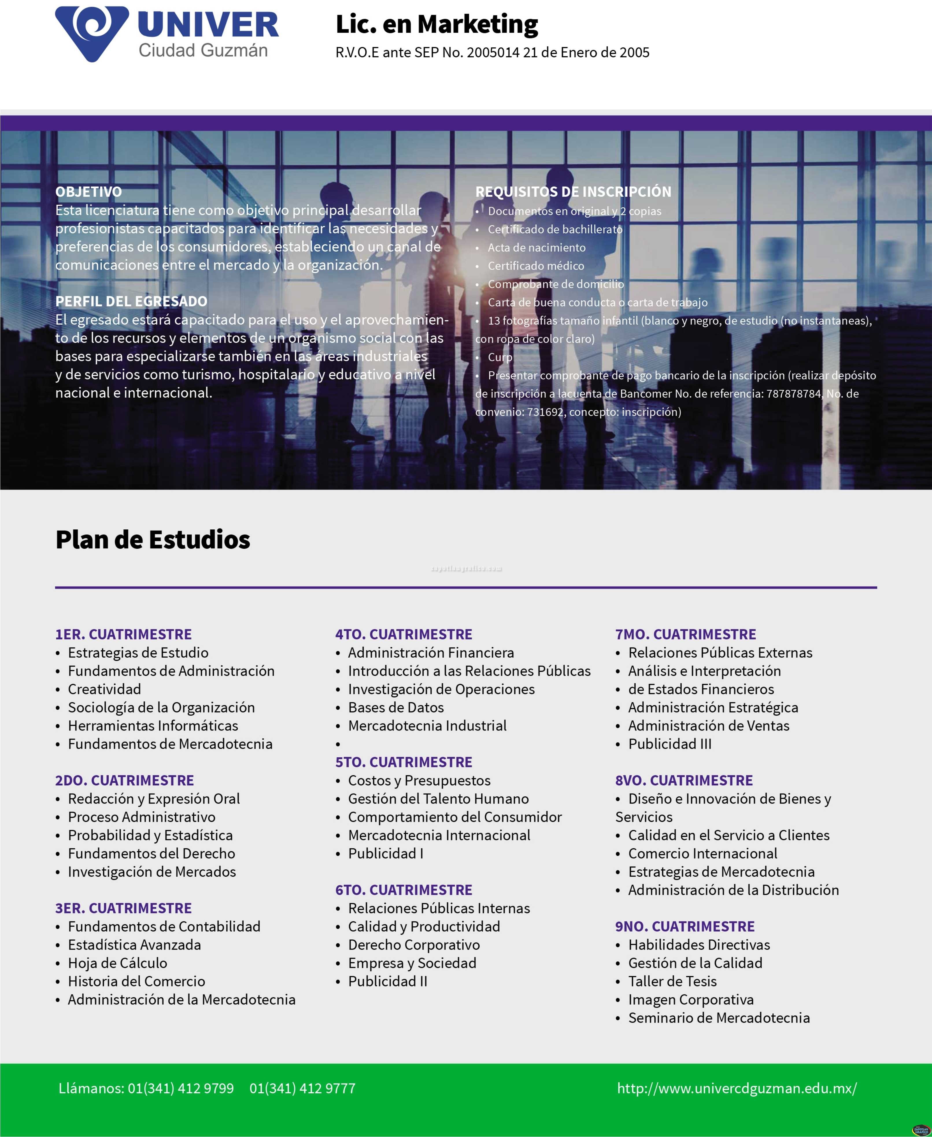 Plan de Estudios: Licenciatura en Marketing UNIVER Ciudad Guzmán, Jal.