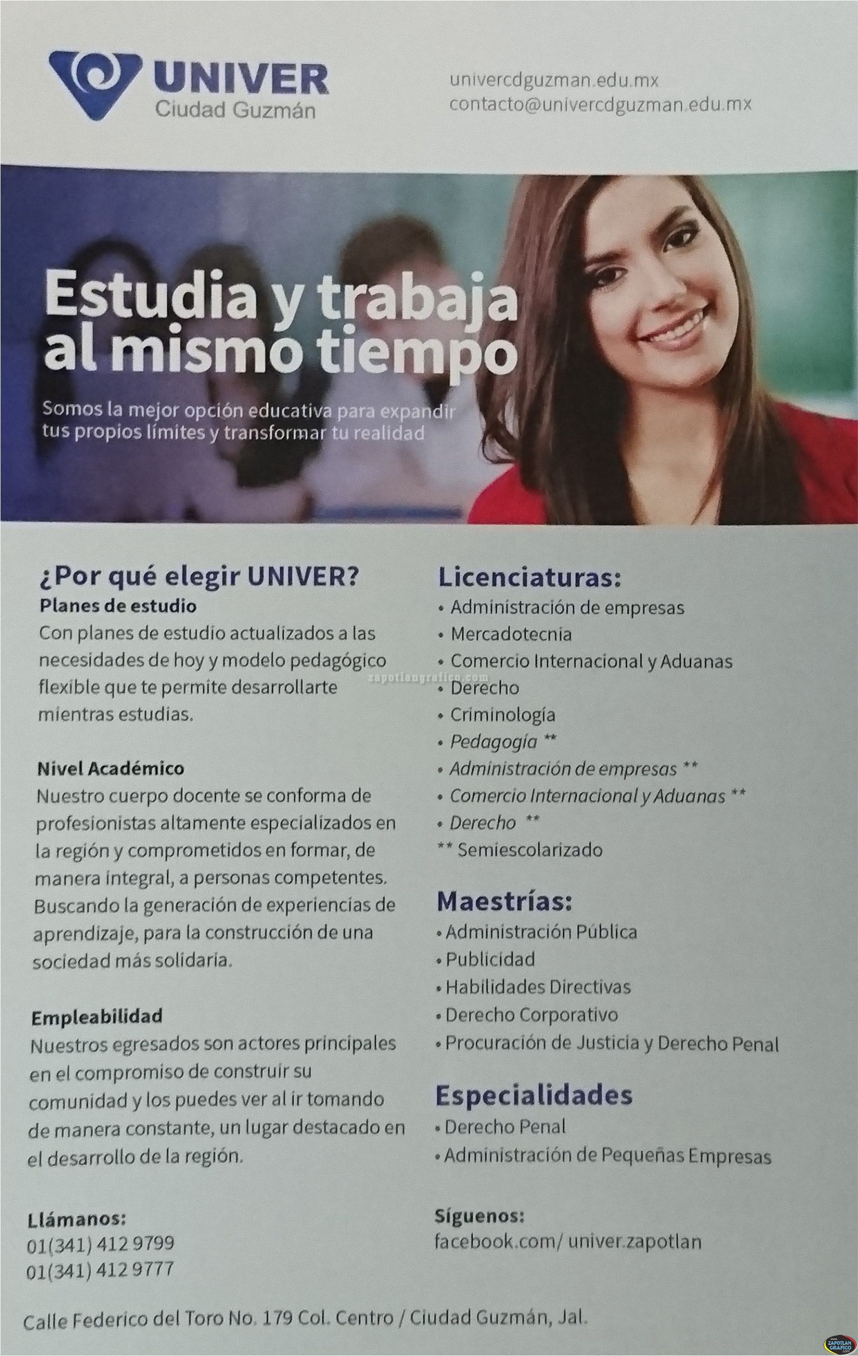 Estudia y Trabaja al mismo tiempo, tenemos un Plan de Estudios acorde a tus necesidades, UNIVER Ciudad Guzmán, Jal.
